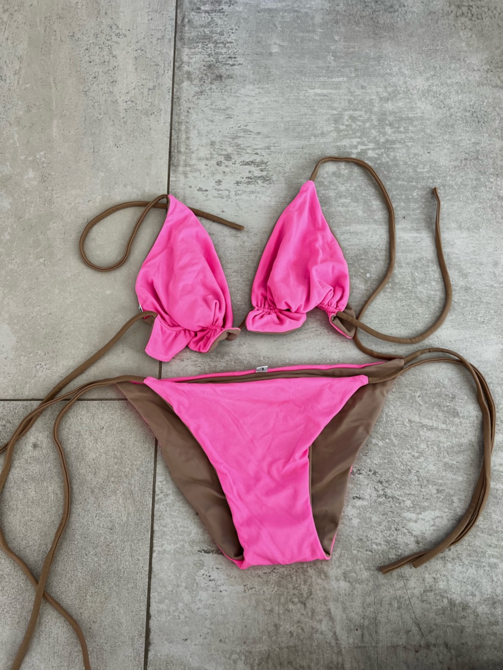 Pink and Brown Two-Piece Bikini Set